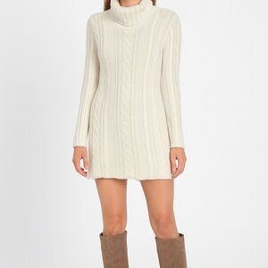 White Turtleneck Sweater Dress, Size Large